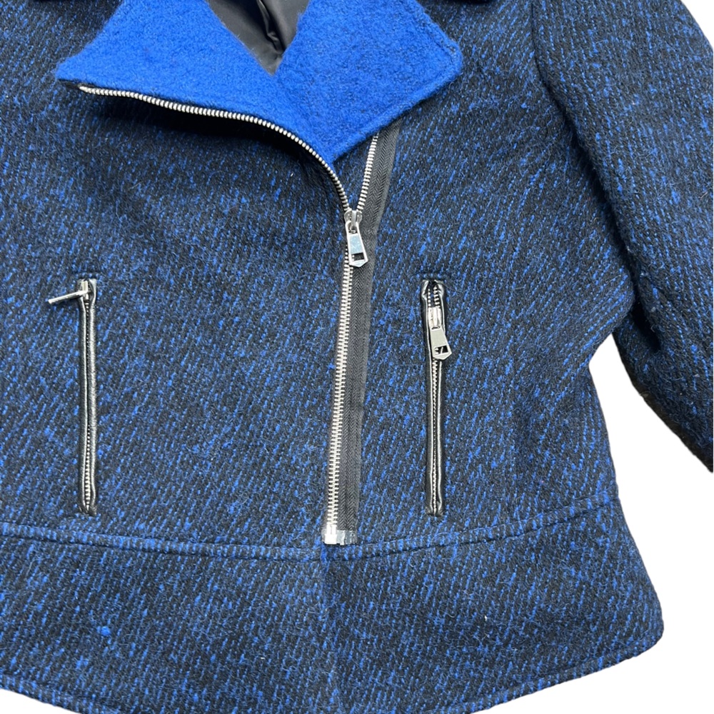 French Connection Electric Blue Wool Blend Motor Biker Jacket Size 6 - Picture 5 of 14